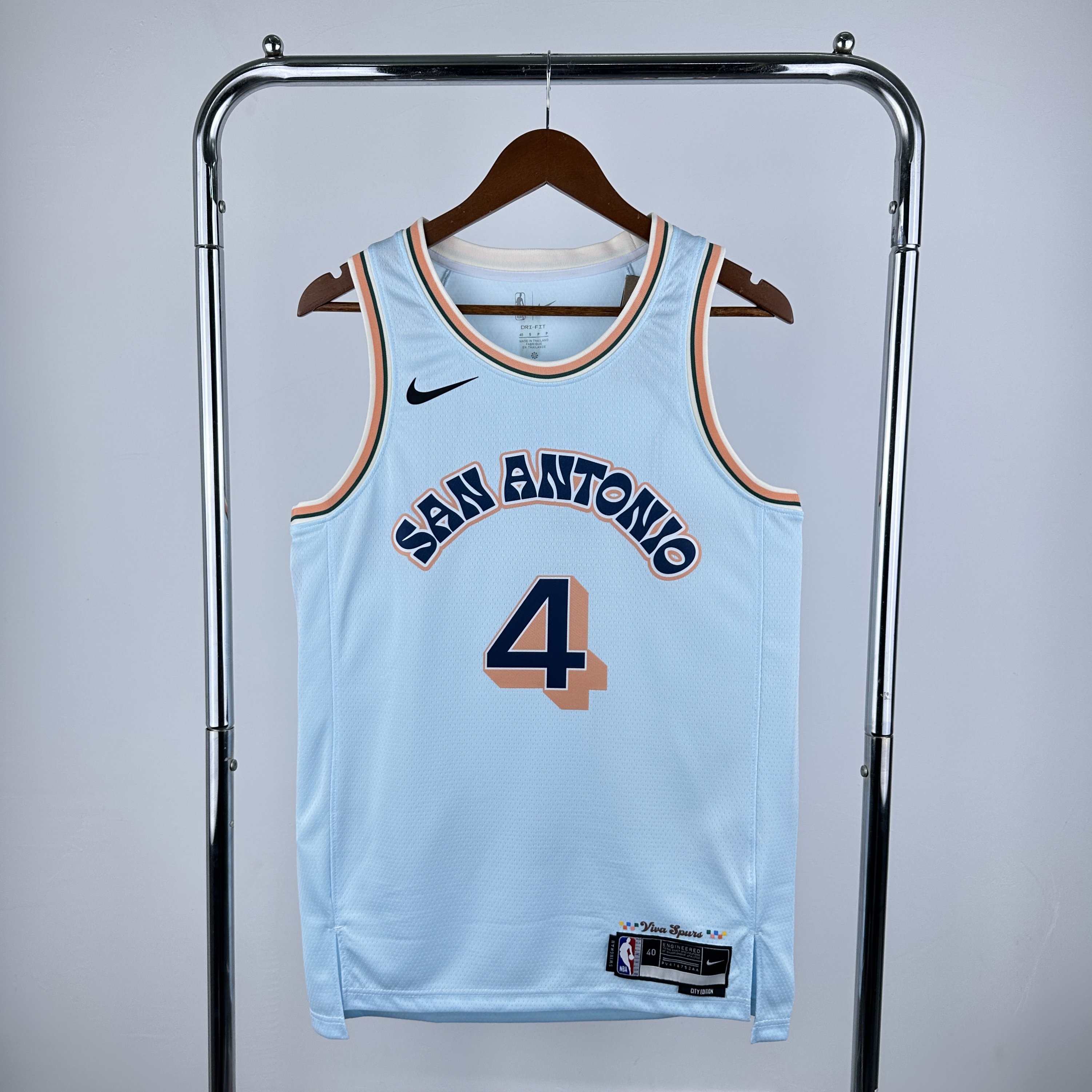 Men San Antonio Spurs #4 Fox Light Blue City Edition Season Nike 2025 NBA Jersey->sacramento kings->NBA Jersey